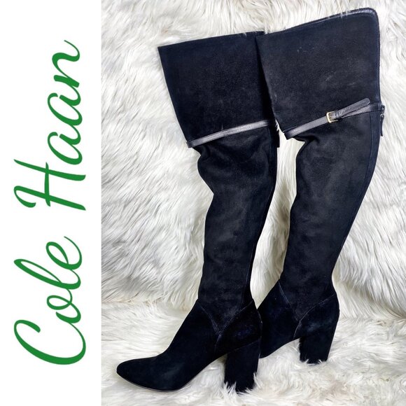 COLE HAAN DARCIA Over-the-Knee Black Suede Boot, Size 7 - Picture 1 of 12